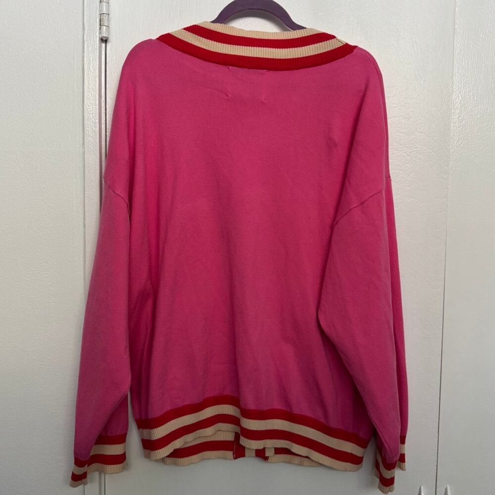 Alexia Admor Frances Stripe Trim Cardigan in Pink Size XL - Picture 3 of 5